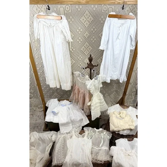 Vintage Lot 16 Baby Child or Large Doll Clothing Dress Gowns Embroidery Tatting - Picture 4 of 16